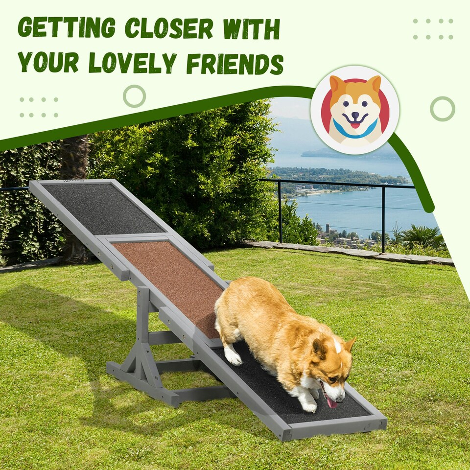 image 1 of PawHut Wooden Pet Seesaw for Big Dogs with Anti-Slip Surface, Grey