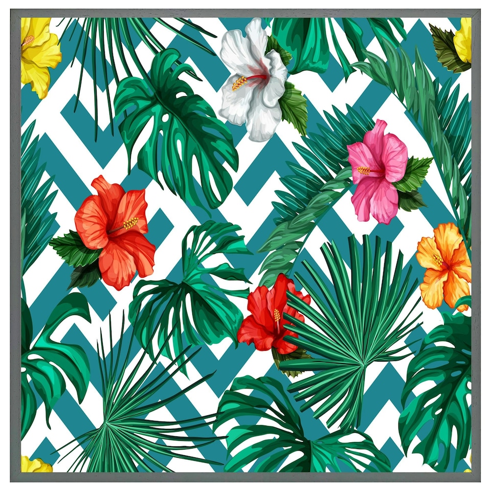 image 1 of Tropical leaves & geometrics (Picutre Frame) Black | L