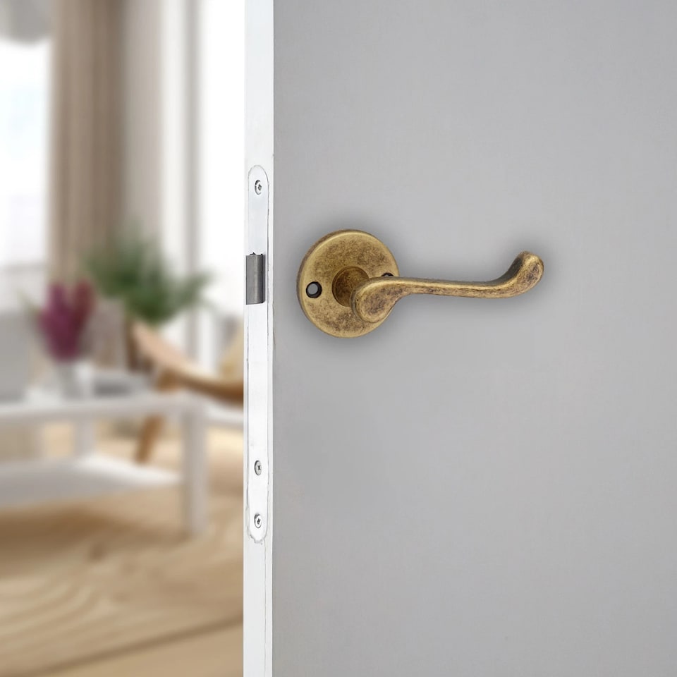 image 1 of Door Handles Set Victorian Scroll Metal Lever Latch Internal External | Gold | Copper Rose