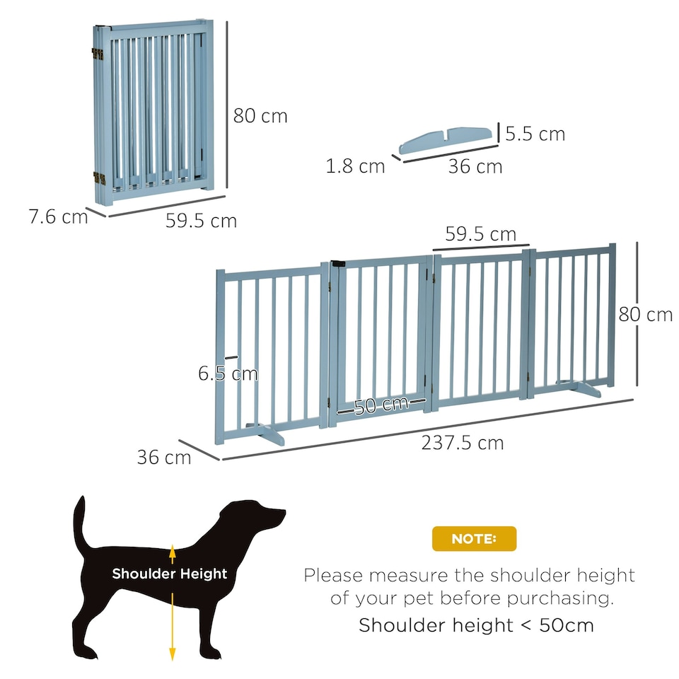 image 1 of PawHut Freestanding Pet Gate w/ 2 Support Feet for Doorways Stairs Blue Grey