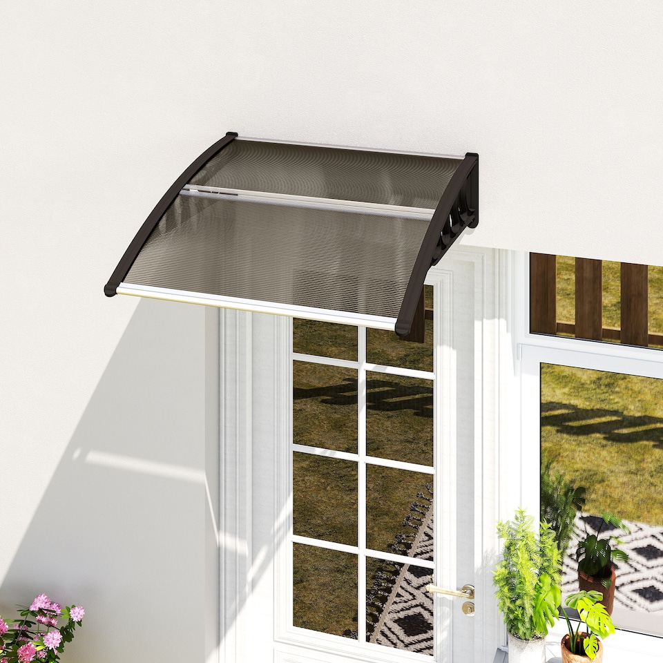image 1 of Outsunny Door Canopy Outdoor Awning Rain Shelter for Window Porch, Brown | Brown