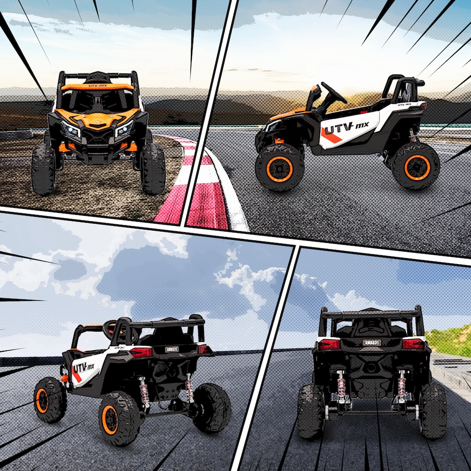 image 1 of AIYAPLAY 12V Kids Ride On Car, Electric Car for Kids UTV with Remote Control, Slow Start, Suspension System, LED Lights, Music, USB Port, for Boys Girls 3-5 Years | Orange