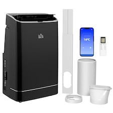 HOMCOM 4-in-1 Portable Air Conditioner 14000BTU with App Voice Control, Dehumidifier, Cool, Fan, Sleep, Smart Home WiFi Compatible, Air Conditioning Unit with 24H Timer, Window Kit, Black