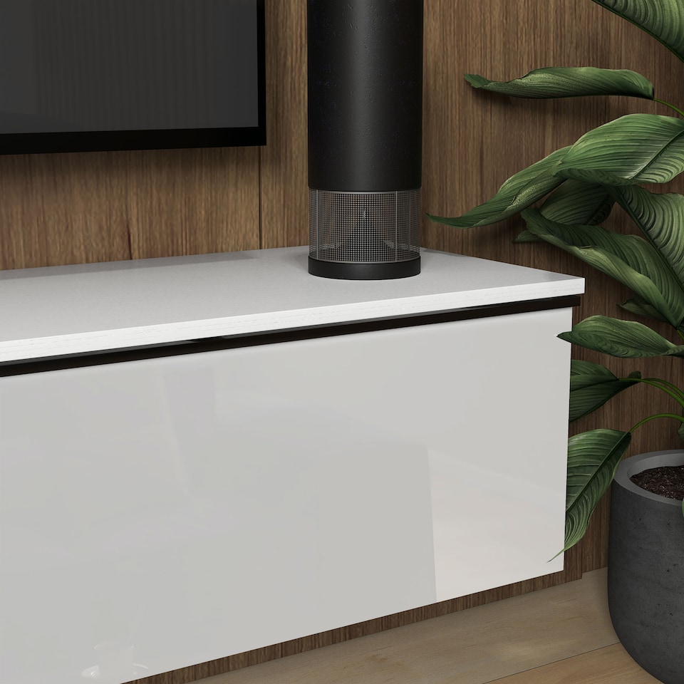 image 1 of HOMCOM 160cm High Gloss Floating TV Unit Stand for TVs up to 70 , Wall Mounted TV Cabinet with Storage Cupboards, White