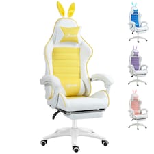 Vinsetto Reclining Racing Gaming Chair with Headrest and Lumber Support, PU Leather Computer Chair with Removable Rabbit Ears, Footrest, Yellow