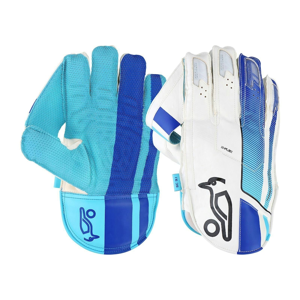 image 1 of Kookaburra Childrens/Kids 2025 SC 3.1 Wicket Keeper Gloves - White/Blue - 33mm - 37cm