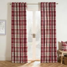 OHS Dorest Woven Check Thermal Blackout Lined Eyelet Curtains, 46x72" - Red