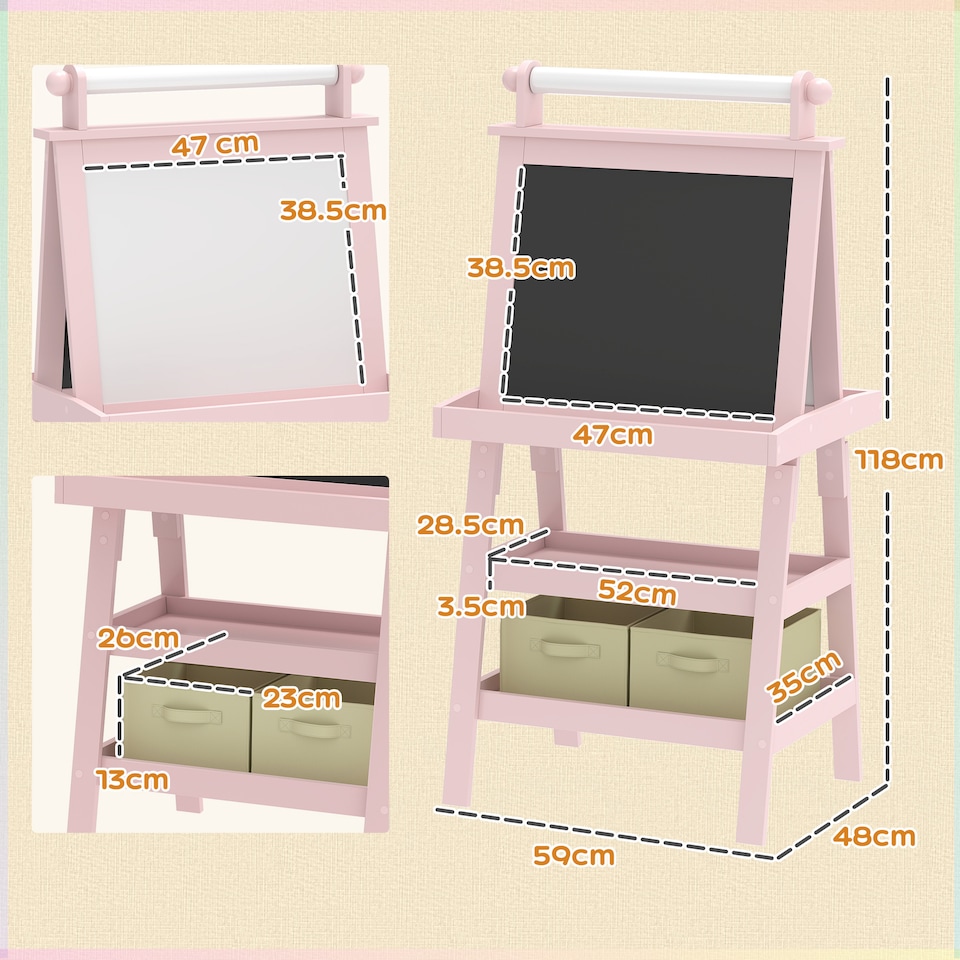 image 1 of AIYAPLAY Double-Sided Art Easel for Kids w/ Paper Roll, Storage Baskets Pink