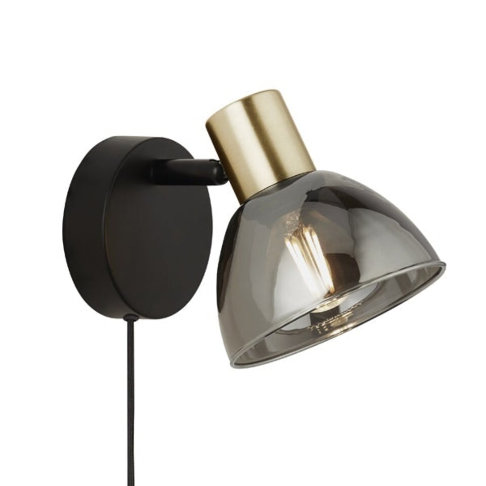 image 1 of Elisa Plug In Smoked Glass Wall Light