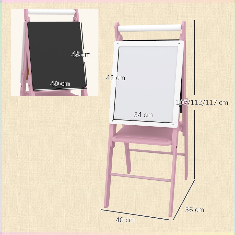 image 1 of AIYAPLAY Three-in-One Easel for Kids, with Paper Roll, Adjustable Height | Pink | Pink