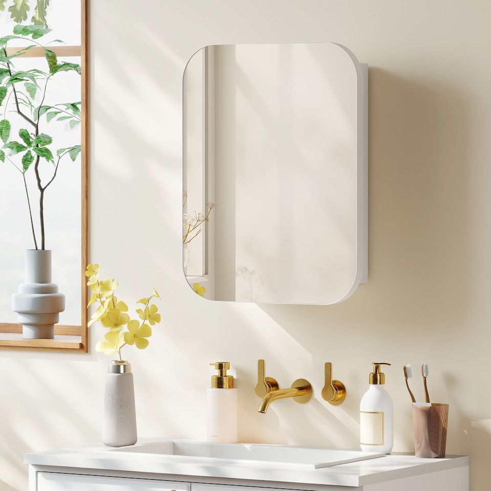 image 1 of HOMCOM Wall Mounted Bathroom Cabinet with Mirror Adjustable Shelves | White | White | 40.2W x 10.2D x 50.9H cm