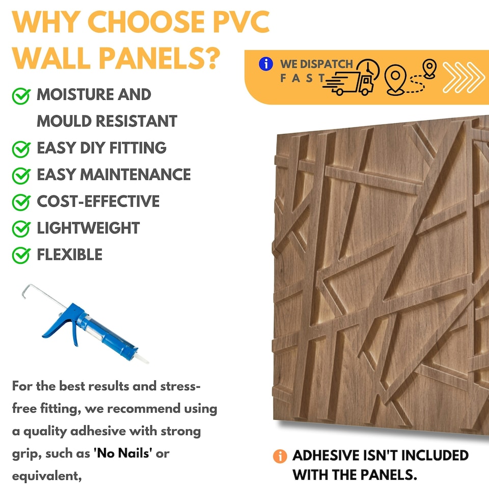 image 1 of NOVECRAFTO Geometric 3D Wall Panels – 6 Sheets Covering 1.5 sqm (16.15 sqft) – Decorative PVC Panels 50x50cm – Modern Geometric Line Design Wooden