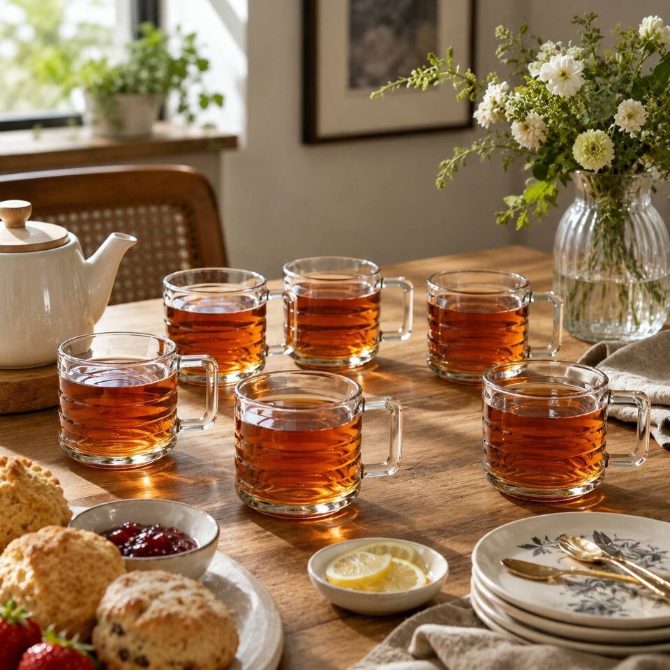 image 1 of 250ml Mugs Modern Clear Glass Tea Coffee Cups Hot Drinks Latte Glasses Set of 12