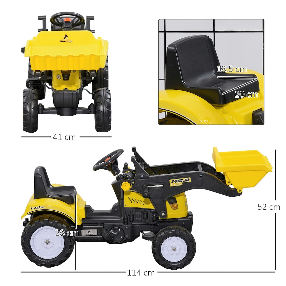 image 1 of HOMCOM Pedal Go Kart Ride On Excavator W/ Front Loader Digger, Four Wheels Child