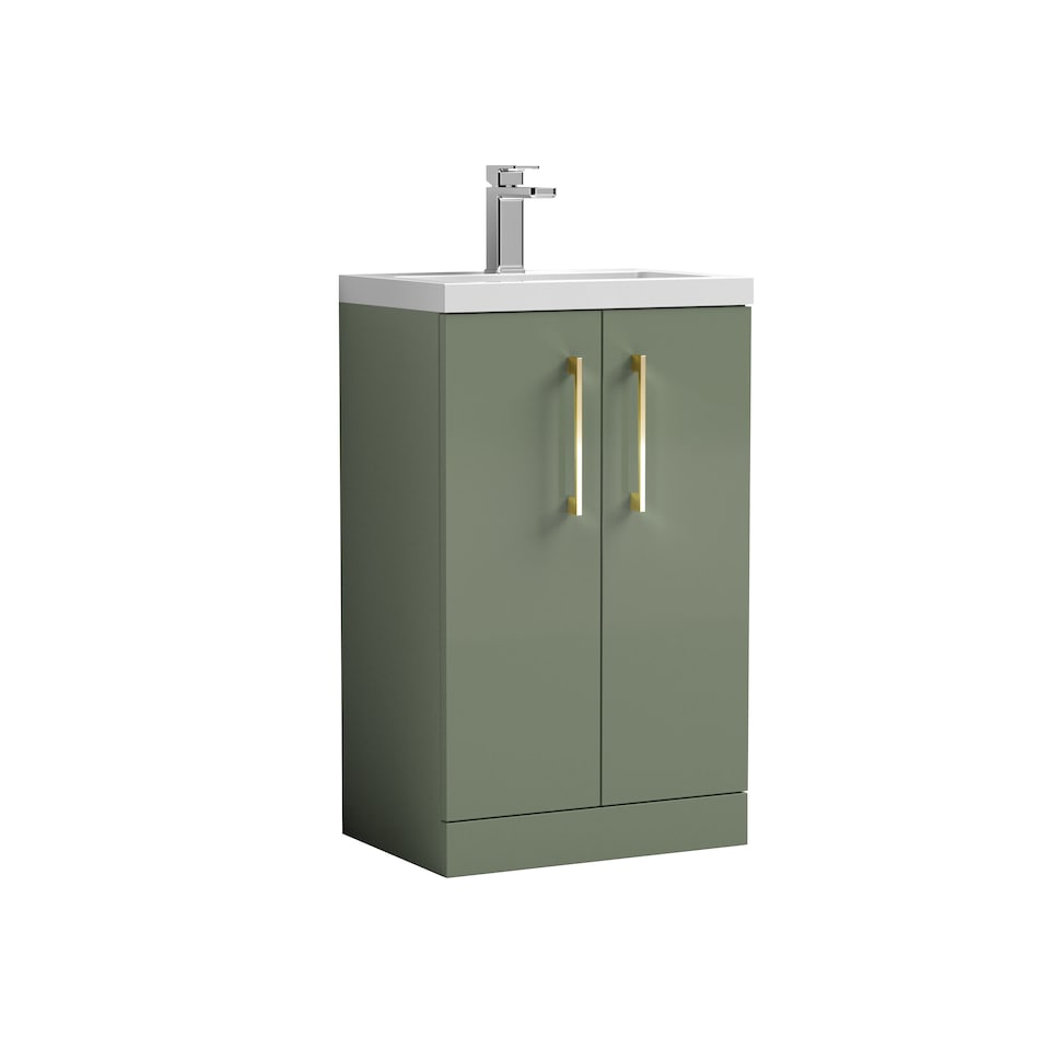 image 1 of Balterley Level Compact Bathroom Cloakroom Vanity Basin Unit with Polymarble Basin, Handles | Green | Satin Green | 840 x 503 x 353mm