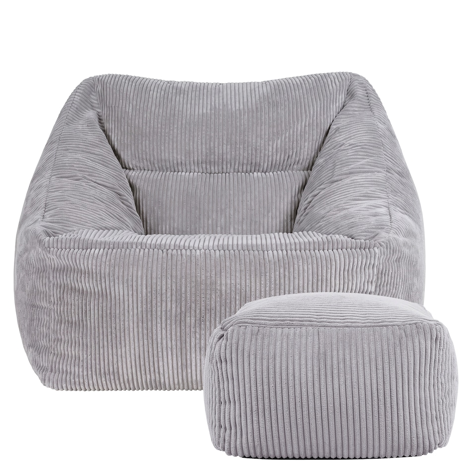 image 1 of Natalia Large Beanbag and Pouffe Set Corduroy Light Grey | Grey | Grey | XL | 2