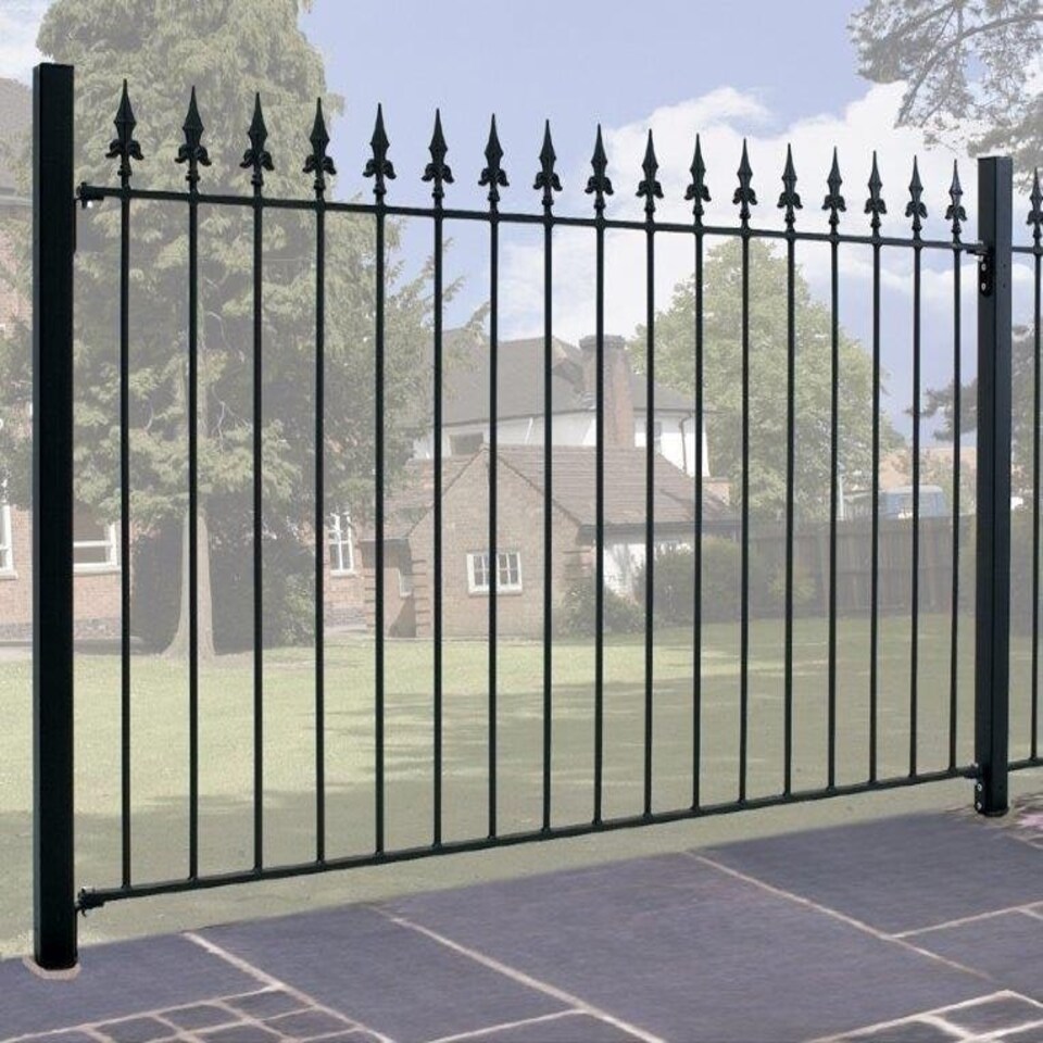 Saxon Spear Top Fence Panel - Solid Steel - FIts Gap of 1830 mm x 950 mm High - Electro Galvanised/Black Powder Coated Black