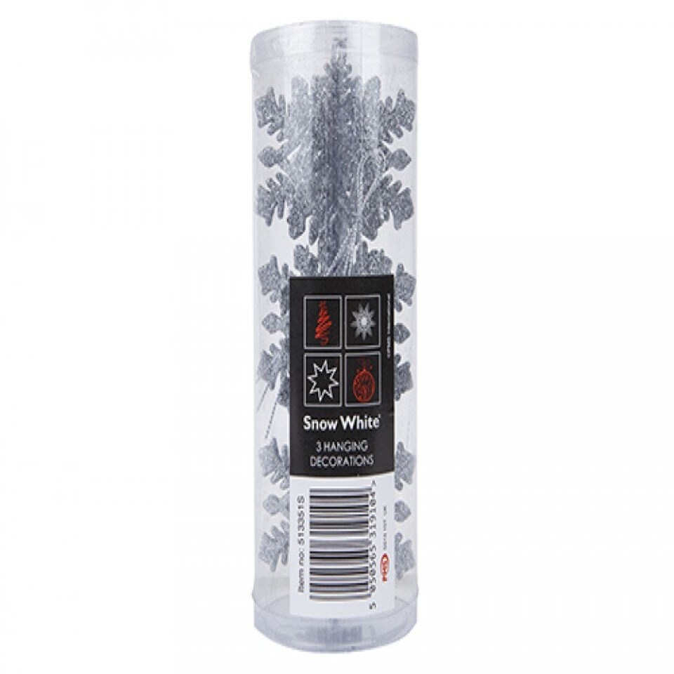 image 1 of Pack of 3 Hanging Silver Snowflake Christmas Decorations