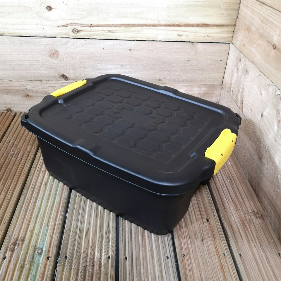 image 1 of 24L Heavy Duty Storage Box Sturdy, Lockable, Stackable and Nestable Design Storage Chest with Clips in Black