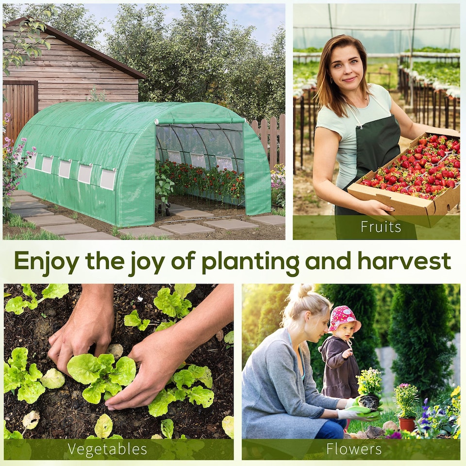 image 1 of Outsunny 6 x 3 x 2 m Polytunnel Greenhouse Pollytunnel Tent Steel Frame Green