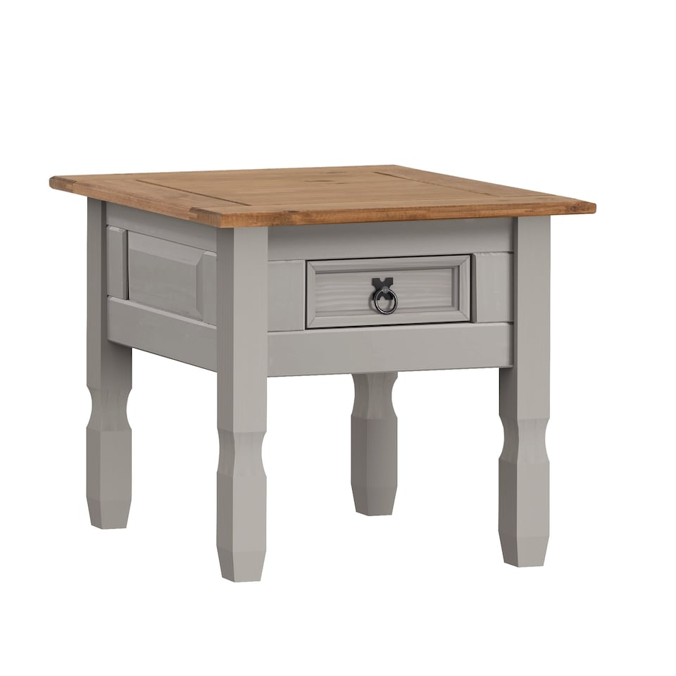 image 1 of Mercers Furniture Corona Grey Wax 1 Drawer Lamp Table Small Coffee Side Unit Solid Wood Pine Wooden Living Room with Mexican Styling