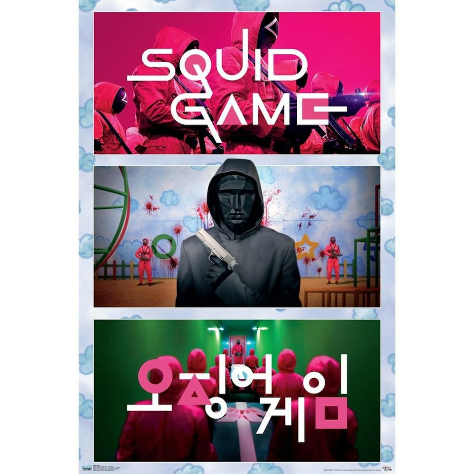 Squid Game Collage Poster - Pink/Blue/Green - One Size