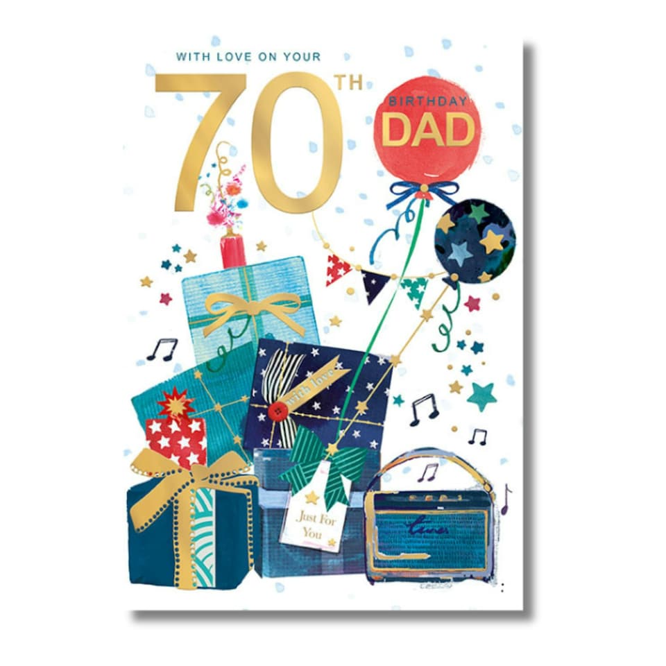 Words 'n' Wishes Dad's 70th Birthday Card, Gold Foil Finish
