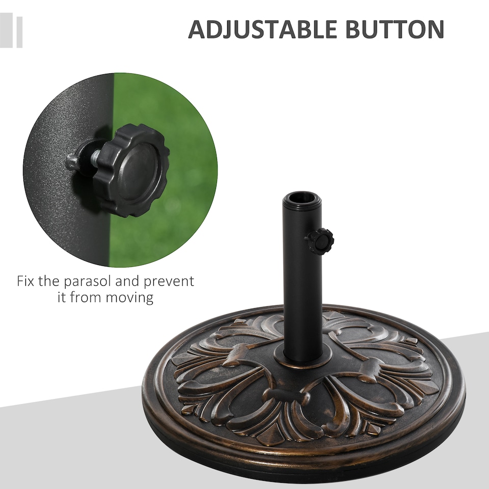 image 1 of Outsunny 13kg Garden Parasol Base, Round HDPE Concrete Patio Umbrella Stand for 35mm  38mm  48mm Pole, Outdoor Sun Shade Parasol Weight Holder, Bronze Tone