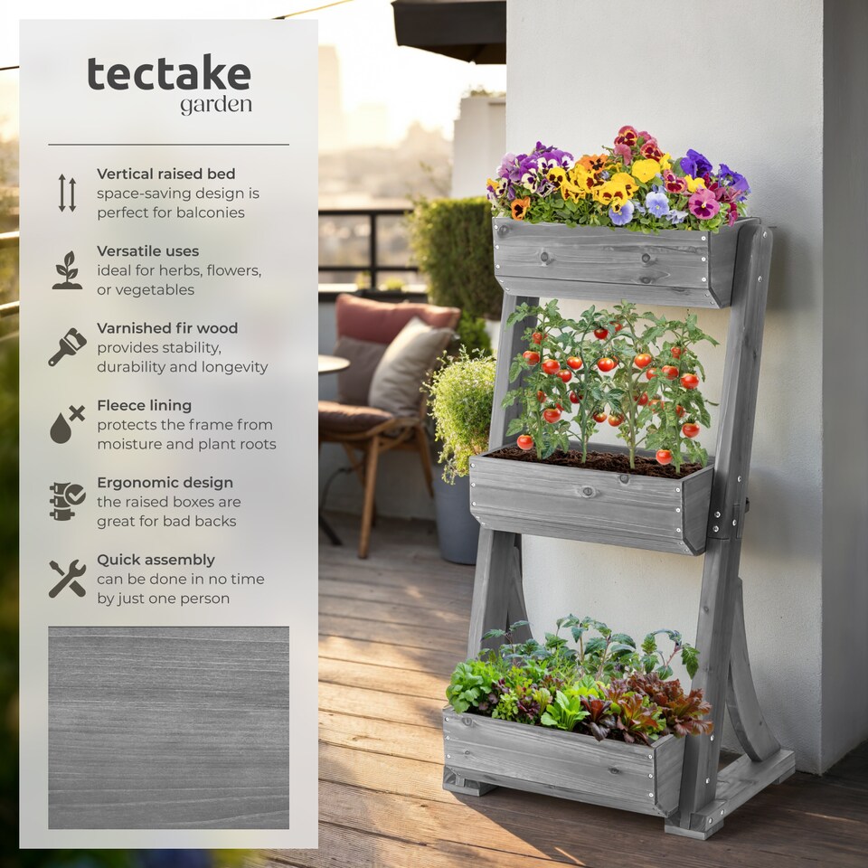 image 1 of Vertical Planter Flora in a Rustic Wooden Design with 3 to 5 Tiers and Plant Fleece Included | Grey | grey | 49 x 60 x 140 cm | 1