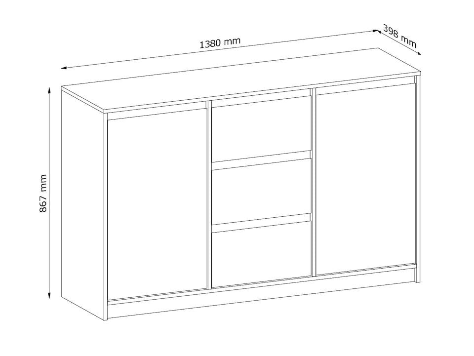 image 1 of Modern Sideboard Cabinet 140cm Wide Storage Unit Handleless 3 Drawer 2 Door Light Oak Effect - Mana