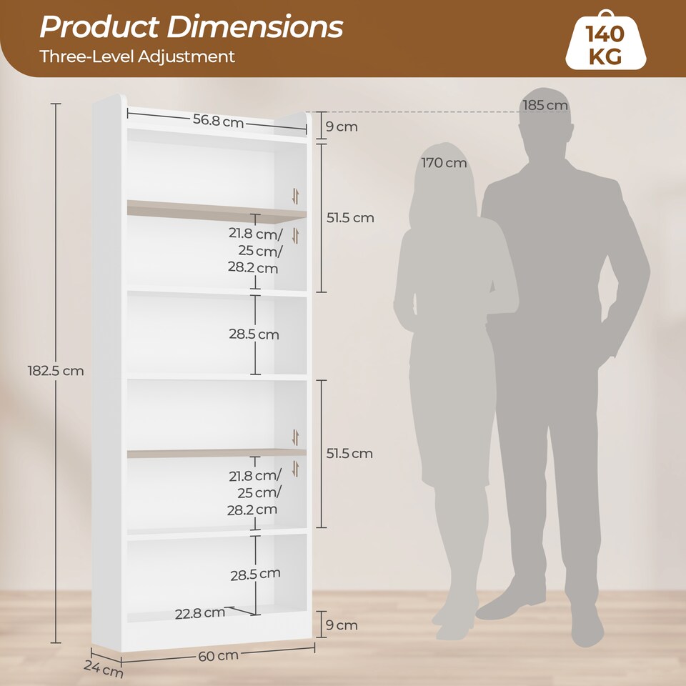 image 1 of Yaheetech Simple Wooden Bookshelf with Top Open Compartment | White | 60x24x180.5 cm | 1