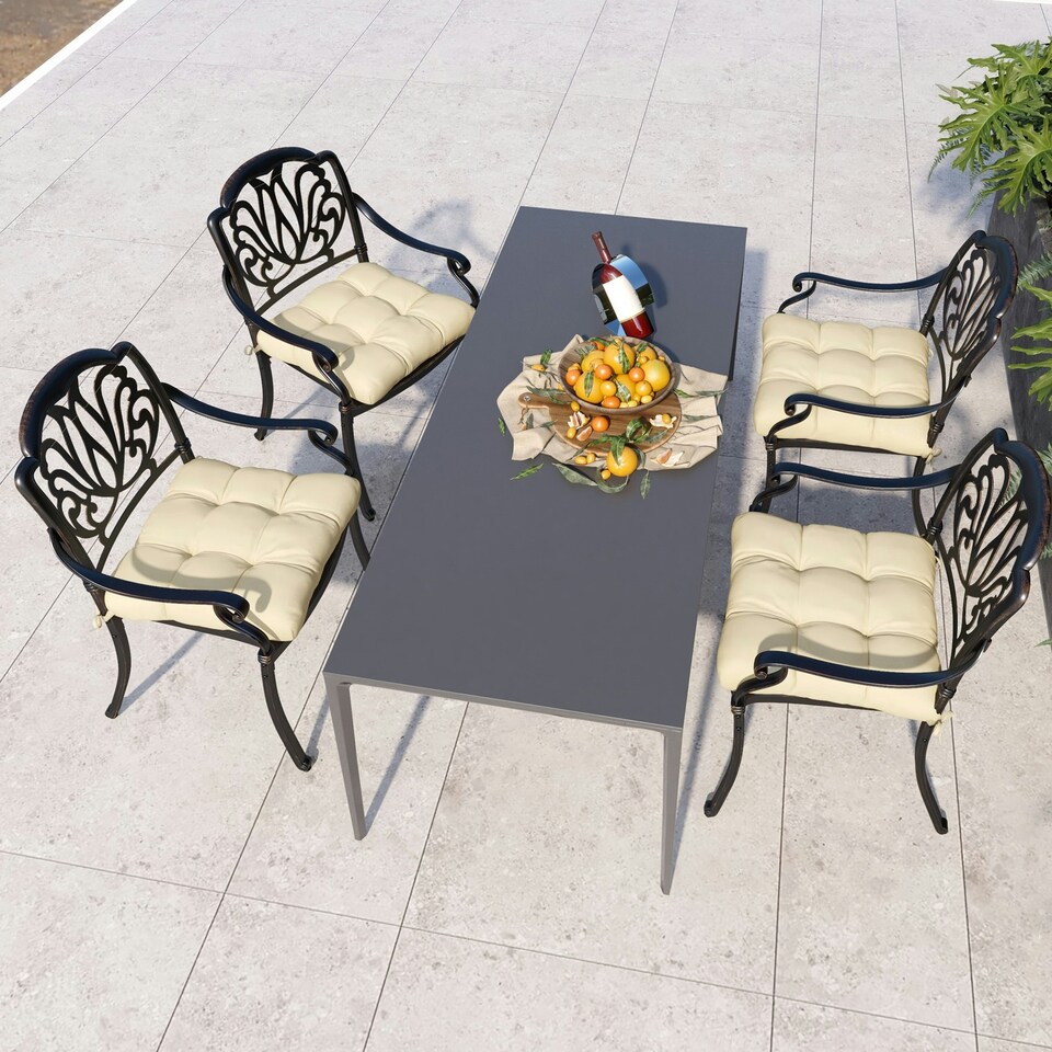 image 1 of Outsunny Set of 4 Outdoor Seat Cushion with Ties, for Garden Furniture, Beige White | Beige