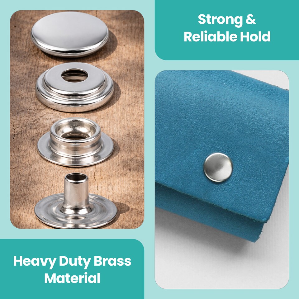image 1 of 15mm Press Studs 4 Part No Sew Buttons, Durable & Lightweight - 100pcs