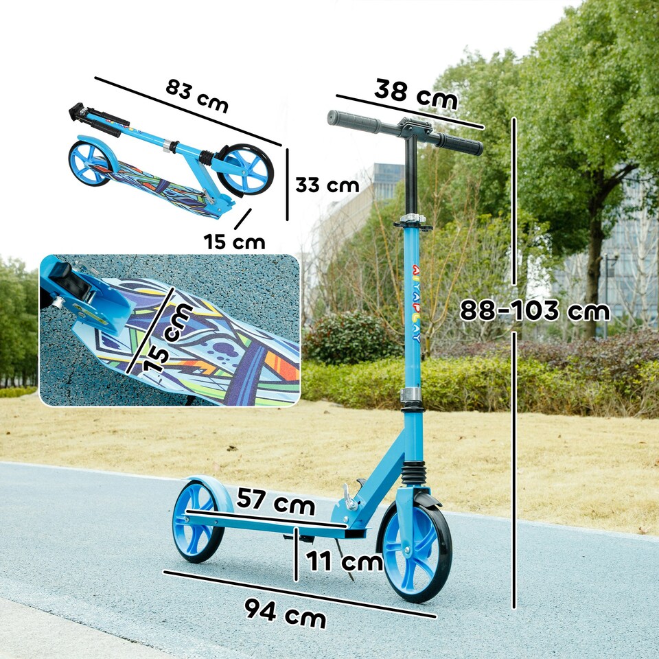 image 1 of AIYAPLAY Kids Scooter, Foldable Kick Scooter w/ Adjustable Handlebar, Blue Blue