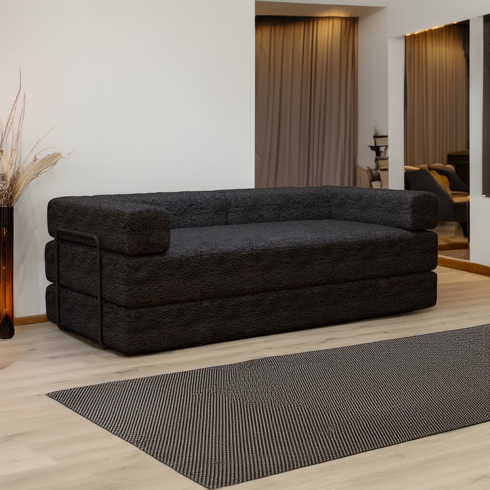 image 1 of Modern 3 Seater Sofa Bed Convertible Sofa to Bed Sherpa Fabric No Assembly Modern Living Room Furniture