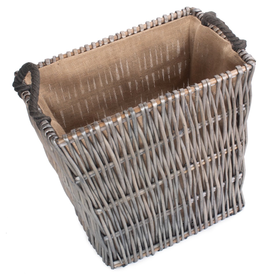 image 1 of Small Grey Rectangular Wicker Log Basket