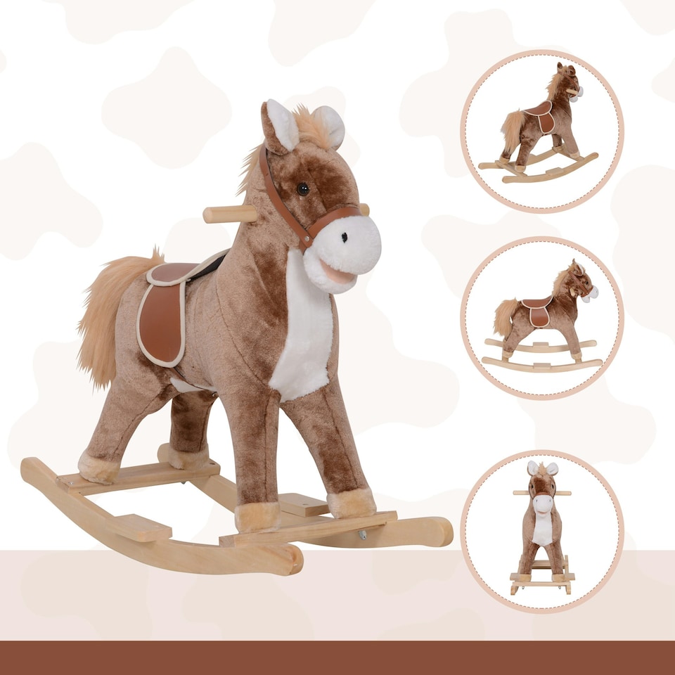 image 1 of HOMCOM Kids Rocking Horse Wooden Plush Age 3+ Children Ride On Toy Rocker Baby