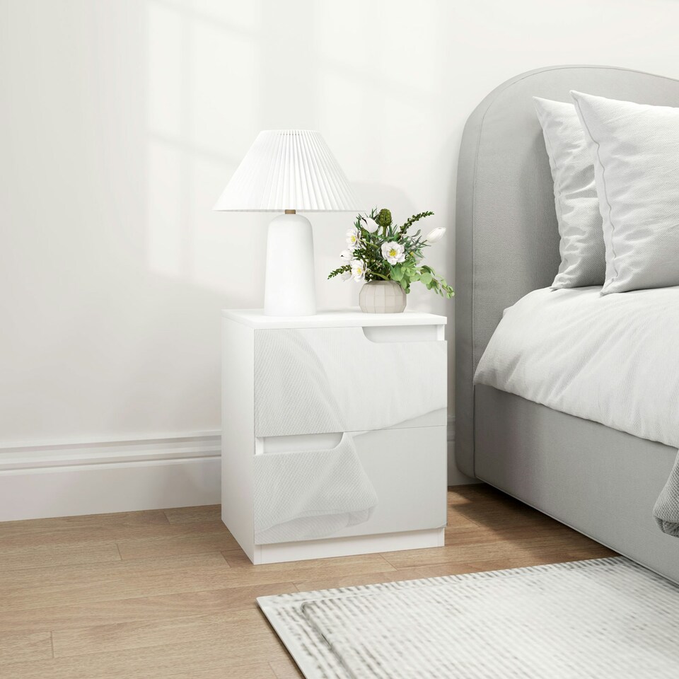 image 1 of HOMCOM Modern Bedside Table with 2 Drawers for Bedroom, Living Room, White