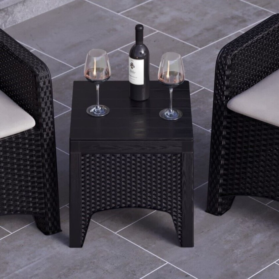 image 1 of Rattan Effect Square Garden Side Table - Black
