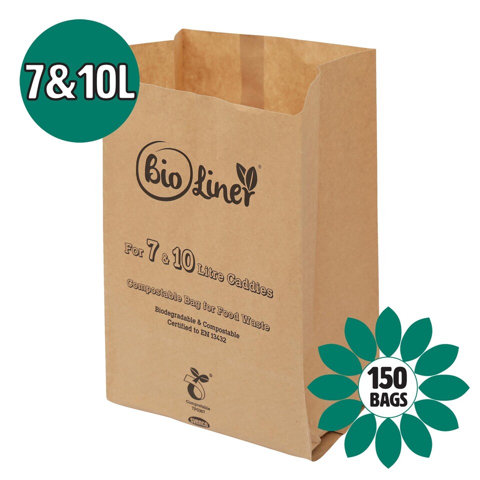 image 1 of 7 & 10L Bioliner Paper Compostable Caddy Liners (Medium) - 150 Bags