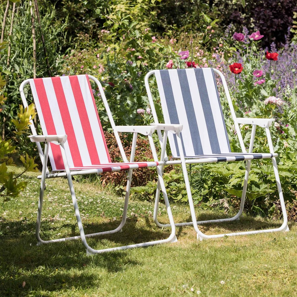 image 1 of Harbour Housewares Folding Metal Beach Chairs - Blue/Red Stripe - Pack of 2 | Multi | Multi