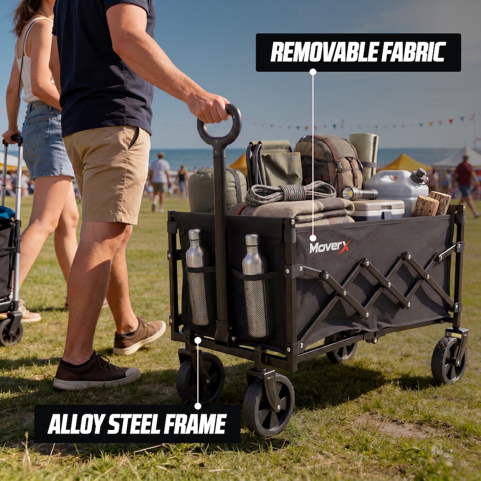 image 1 of MoverX 70L/100kg Festival Trolley, Folding Beach Wagon, Portable Garden Cart, Beach, Outdoor