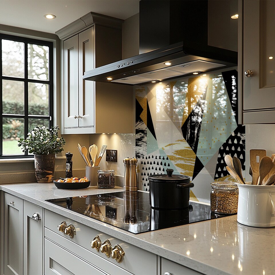 image 1 of Geometric Shapes & Brush Strokes Splash Back | White