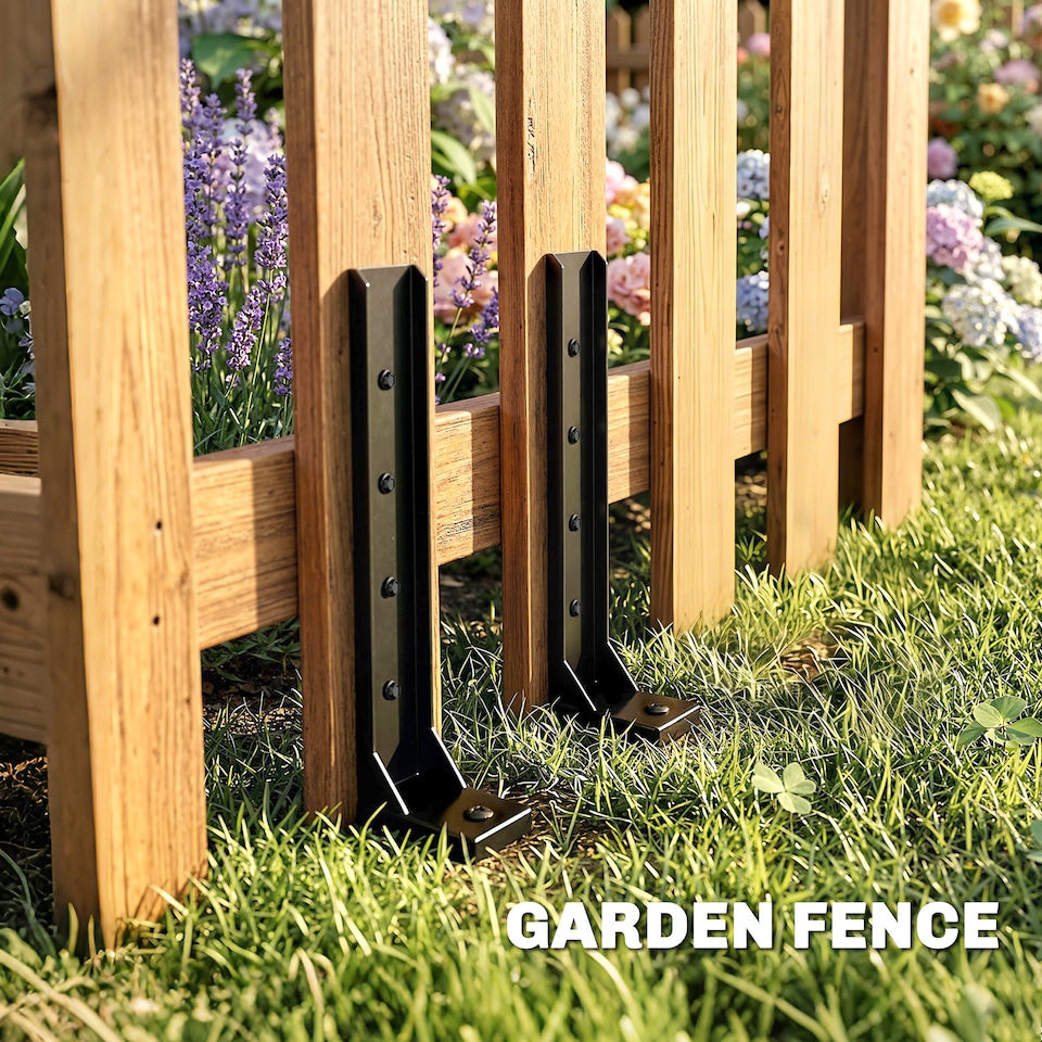 image 1 of Outsunny 2 Pack Fence Post Repair Kit, Metal Fence Post Support with Drill | Black | Black | 81 x 5.5 x 12 cm