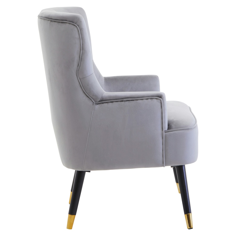 image 1 of Interiors by Premier Grey Velvet Tufted Chair, High quality Velvet Dining Chair, HighBack Grey Accent Armchair