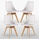 image 1 of Set of 4 Scandinavian Dining Chairs with Leather Cushions Solid Wood Legs White