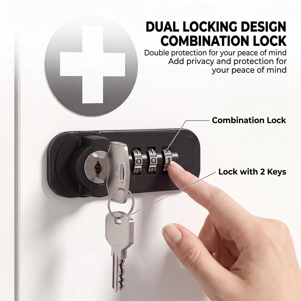 image 1 of HOMCOM Medicine Cabinet, Medical Cabinet w/ Combination and Key Lock, White