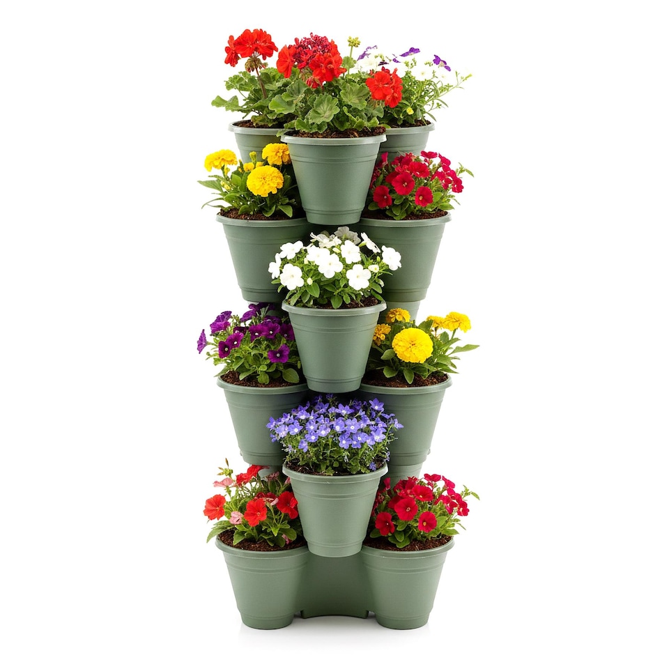 image 1 of GEEZY Set Of 6 Stackable Strawberry Planters Plastic Vertical Garden Green