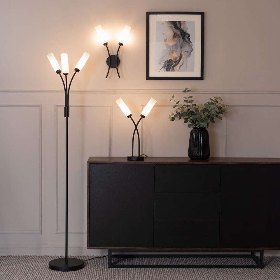 image 1 of ValueLights Maya Matte Black 2 Way Curved Wall Light & Bulbs | Black