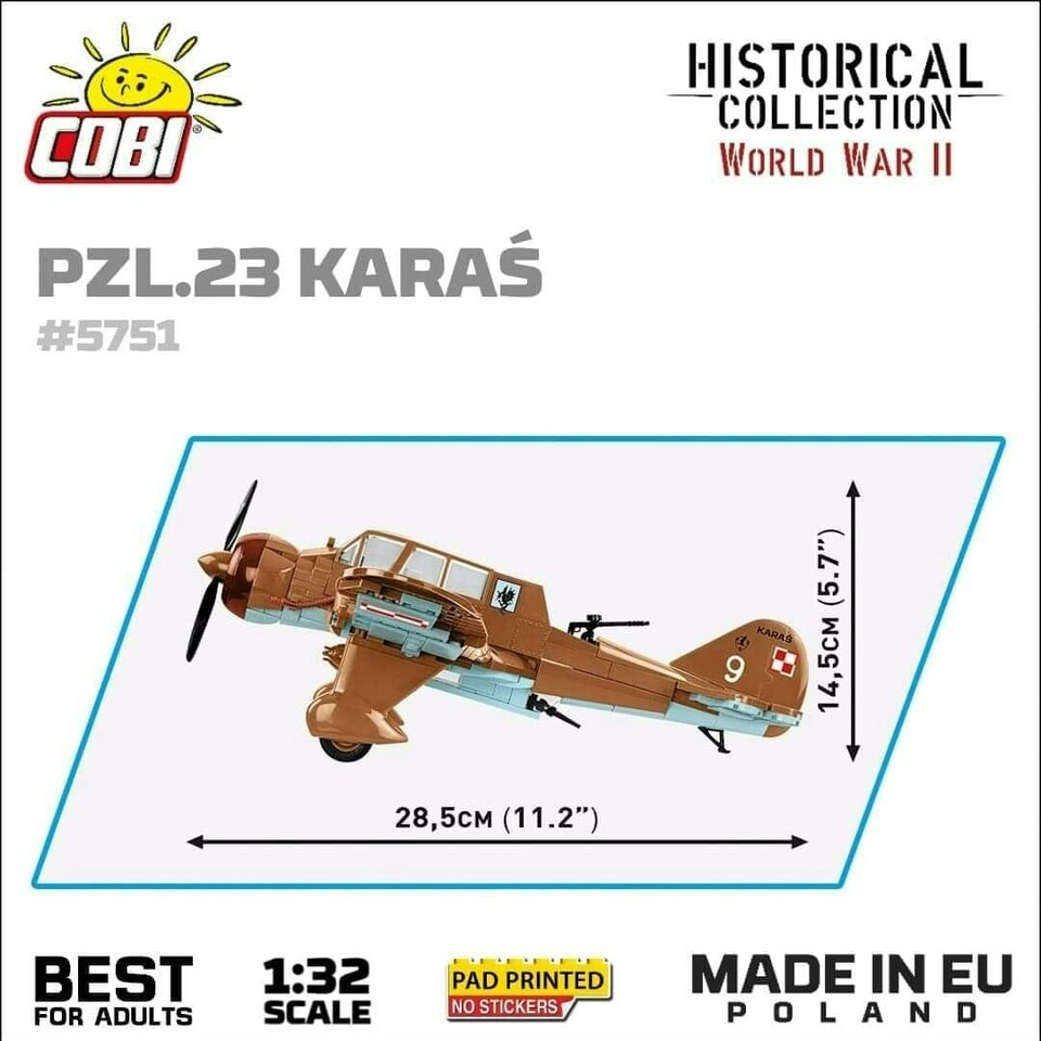 image 1 of PZL.23 Karas brick plane model - COBI 5751- 586 bricks